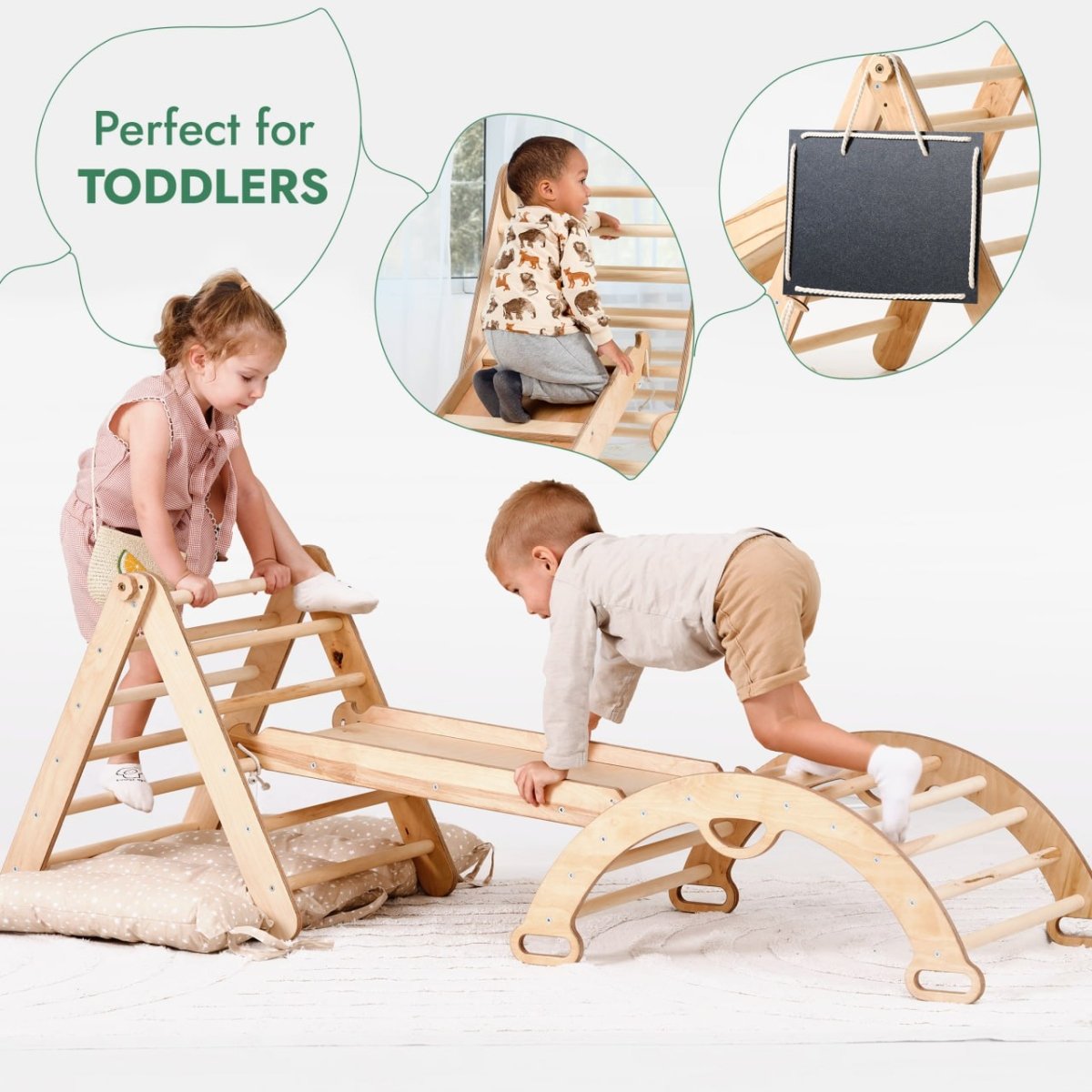 4in1 Montessori Climbing Set: Triangle Ladder + Climbing Arch + Slide Board + Cushion (1-3 y.o)-2