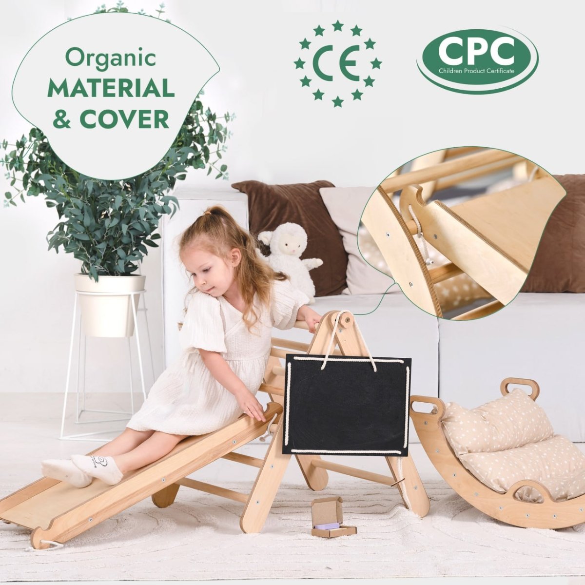4in1 Montessori Climbing Set: Triangle Ladder + Climbing Arch + Slide Board + Cushion (1-3 y.o)-4