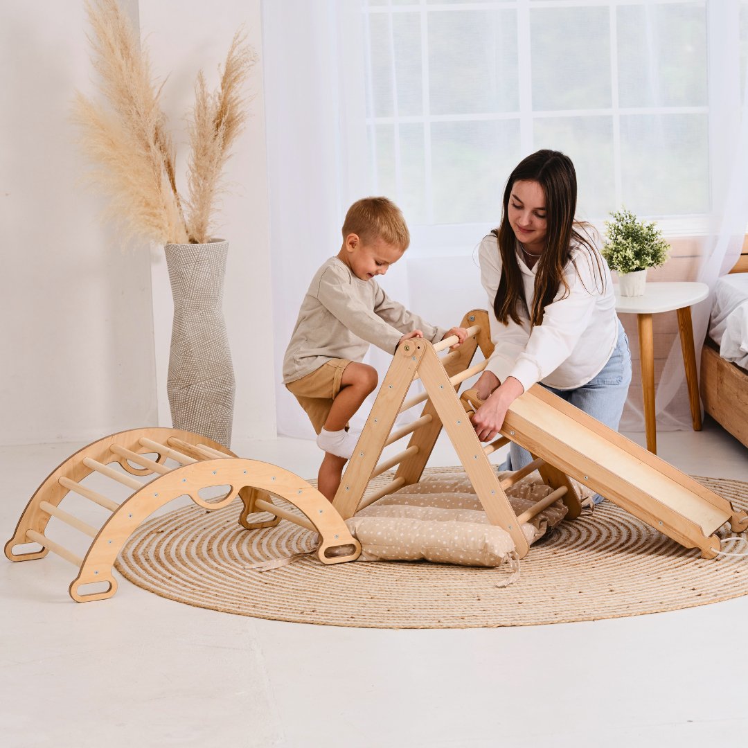 4in1 Montessori Climbing Set: Triangle Ladder + Climbing Arch + Slide Board + Cushion (1-3 y.o)-0