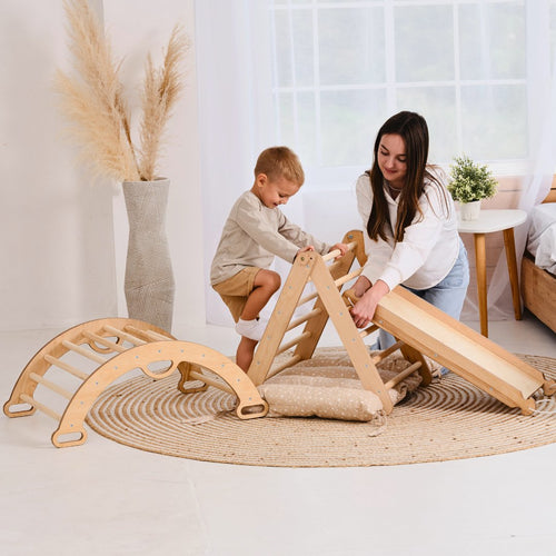 4in1 Montessori Climbing Set: Triangle Ladder + Climbing Arch + Slide Board + Cushion (1-3 y.o)-0