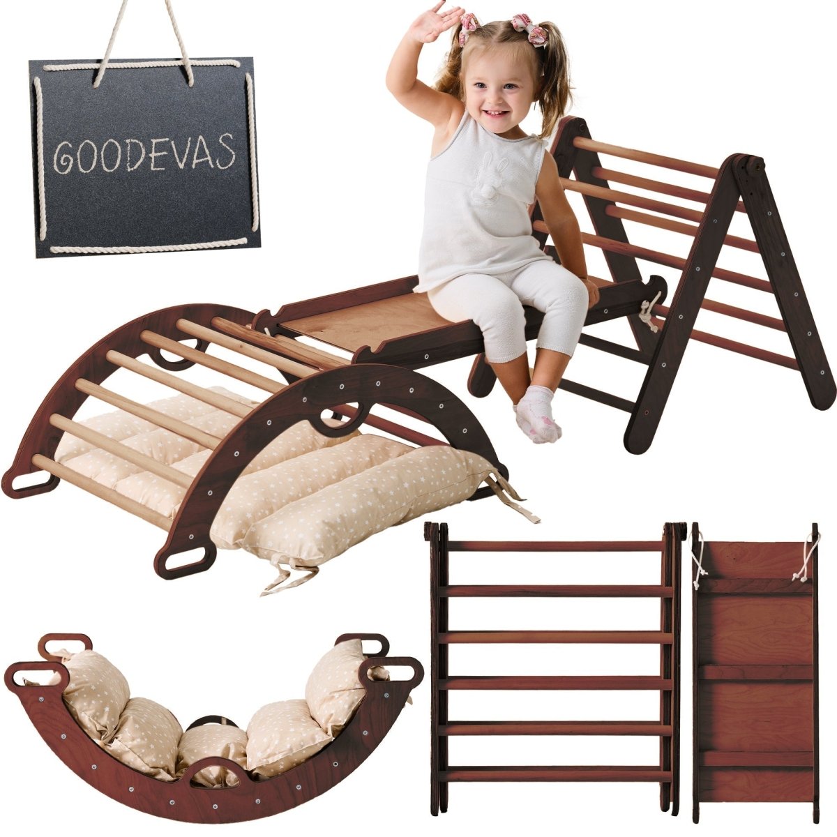 4in1 Montessori Climbing Set: Triangle Ladder + Climbing Arch + Slide Board + Cushion (1-3 y.o)-5