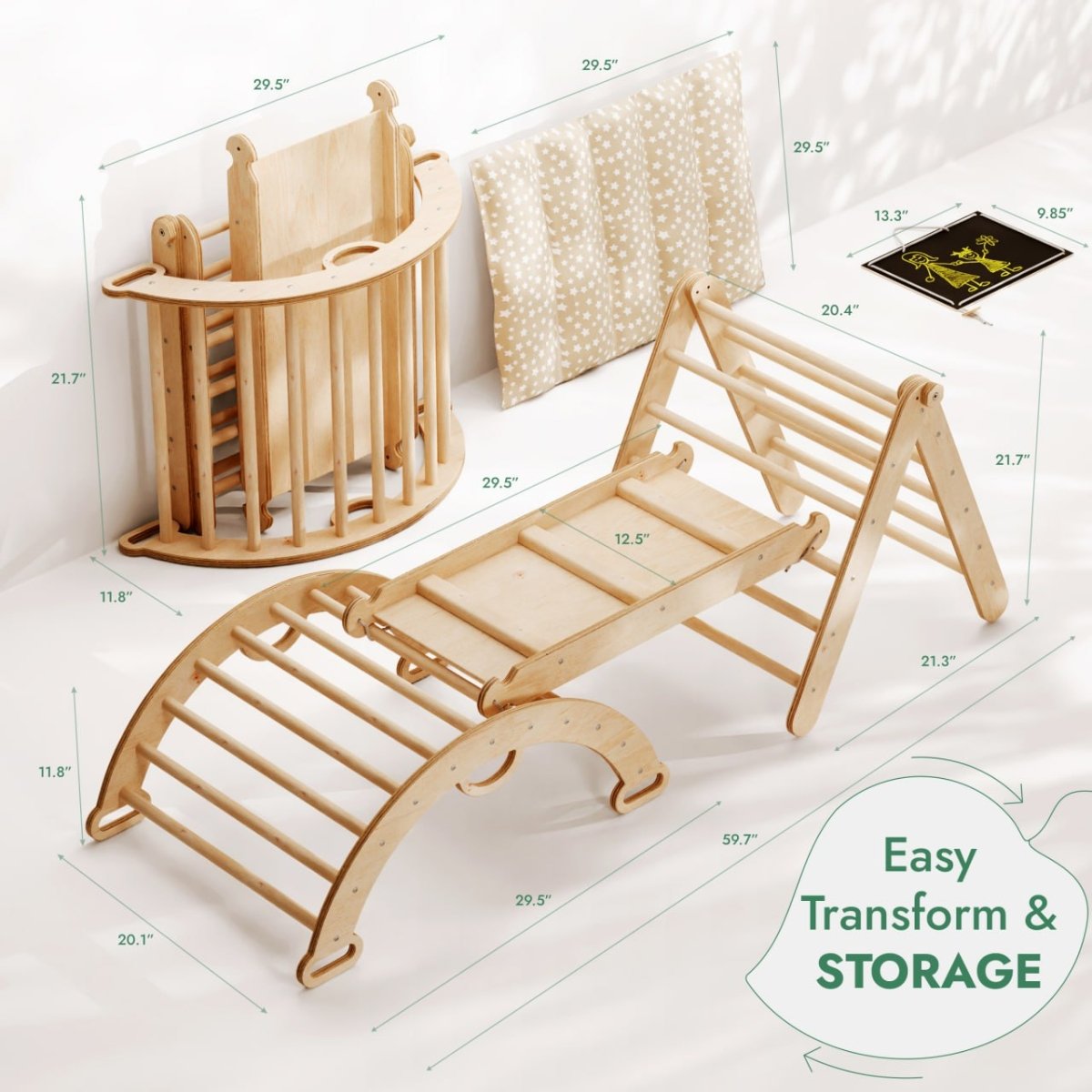 4in1 Montessori Climbing Set: Triangle Ladder + Climbing Arch + Slide Board + Cushion (1-3 y.o)-1