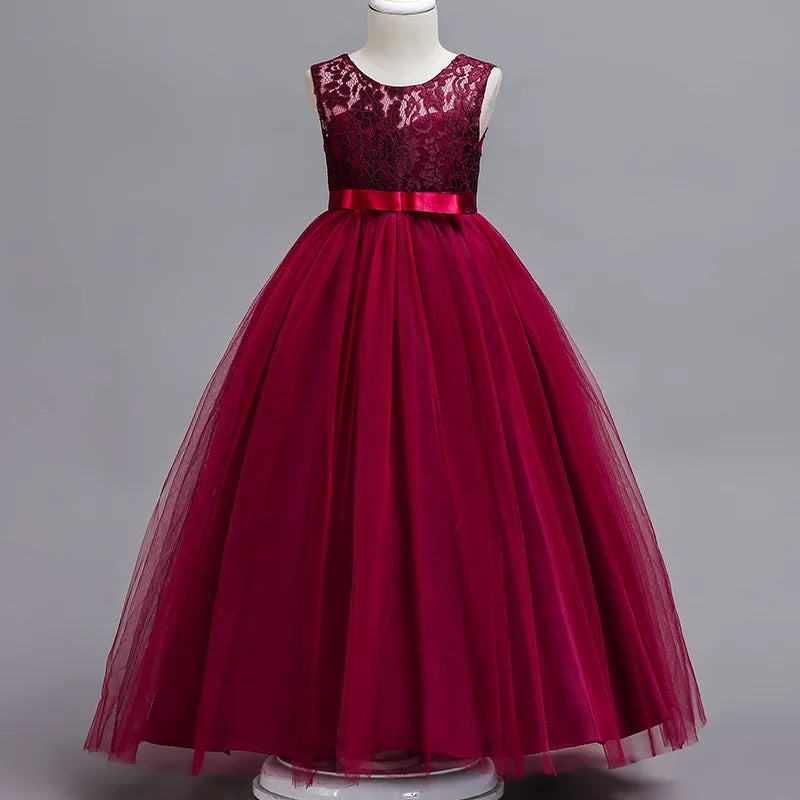 Robe Longue de Princesse en Dentelle – Fille 4 à 15 ans Élégante, fleurie et idéale pour soirées, mariages, galas ou bal de fin d’année