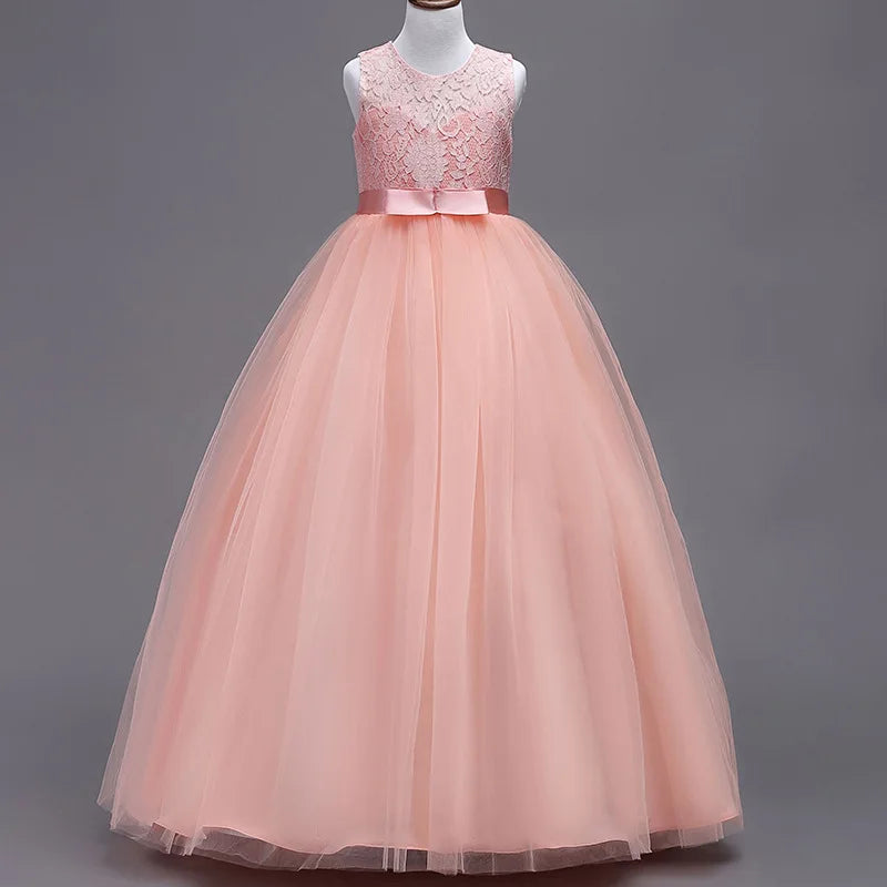 Robe Longue de Princesse en Dentelle – Fille 4 à 15 ans Élégante, fleurie et idéale pour soirées, mariages, galas ou bal de fin d’année