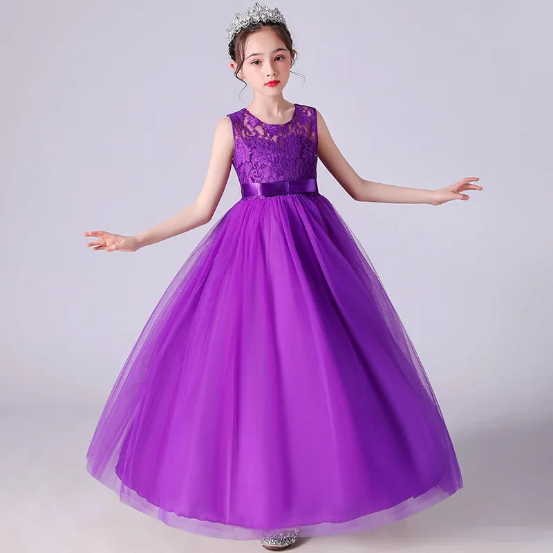 Robe Longue de Princesse en Dentelle – Fille 4 à 15 ans Élégante, fleurie et idéale pour soirées, mariages, galas ou bal de fin d’année