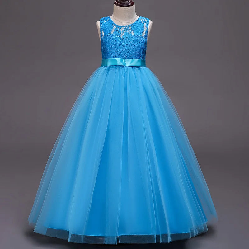Robe Longue de Princesse en Dentelle – Fille 4 à 15 ans Élégante, fleurie et idéale pour soirées, mariages, galas ou bal de fin d’année