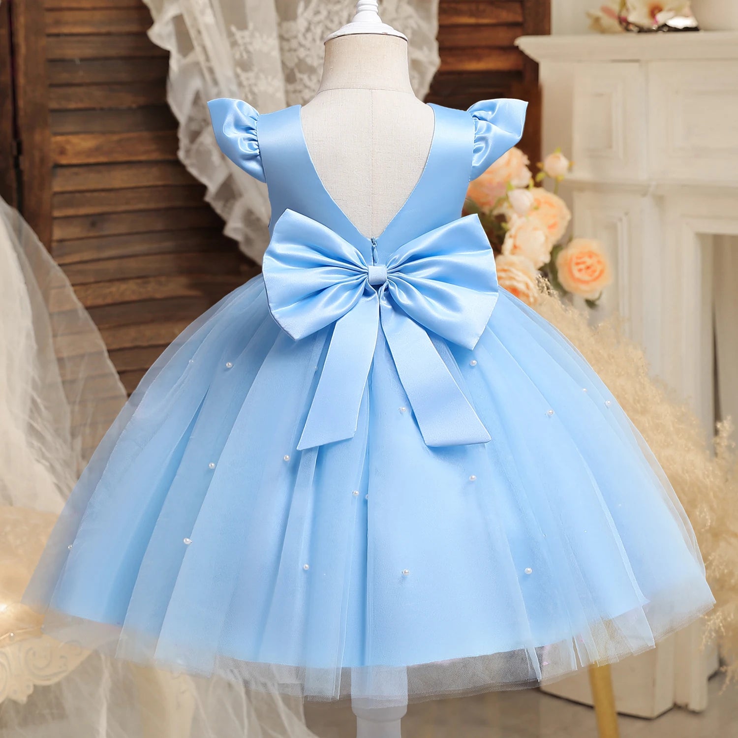 Robe de princesse de noël rouge pour petites filles, jolie robe Tutu de fête de 1er anniversaire pour nouveau-né, dos nu, avec nœud et perles, Costume de noël