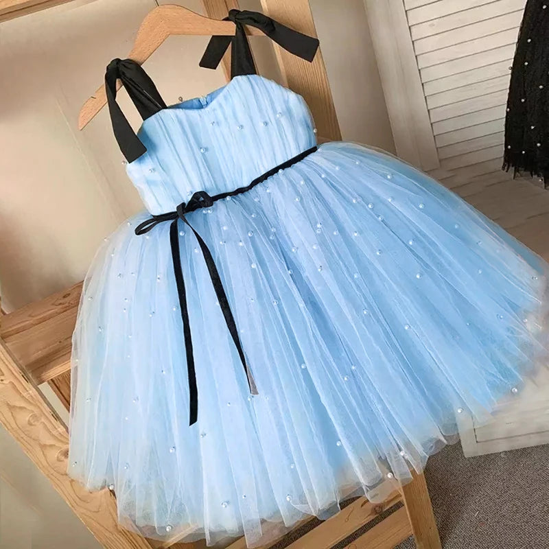 Robes de soirée à paillettes pour bébés filles, robe de princesse avec nœud pour baptême, mariage, anniversaire de 1 an, robe de demoiselle d'honneur en Tulle