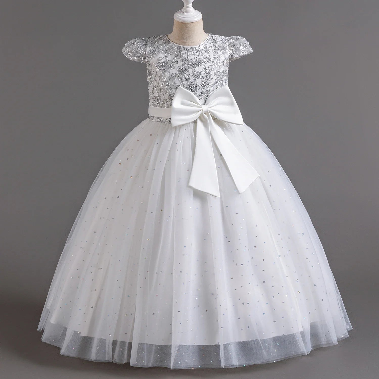 Robe longue à paillettes, élégante et fleurie – de 7 à 12 ans