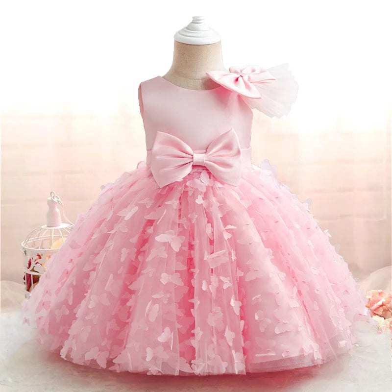 Robes de soirée à paillettes pour bébés filles, robe de princesse avec nœud pour baptême, mariage, anniversaire de 1 an, robe de demoiselle d'honneur en Tulle