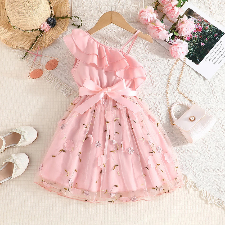 Robe Fille Été Style Anglais – A-ligne, Épaules Dénudées & Bretelles
