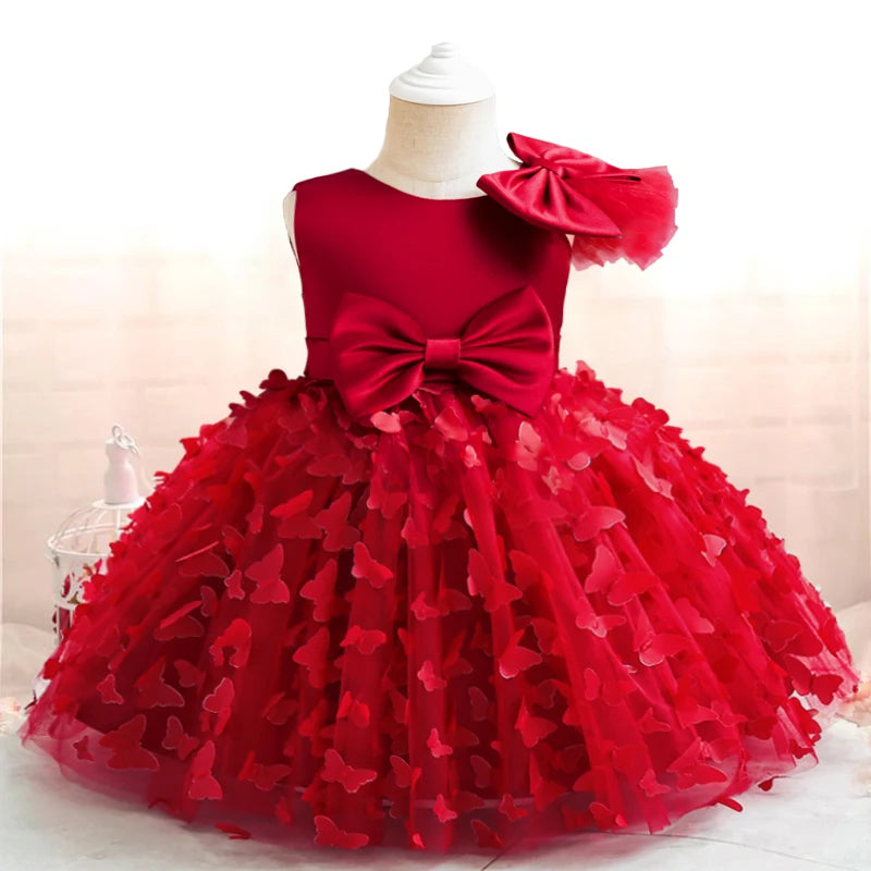 Robes de soirée à paillettes pour bébés filles, robe de princesse avec nœud pour baptême, mariage, anniversaire de 1 an, robe de demoiselle d'honneur en Tulle