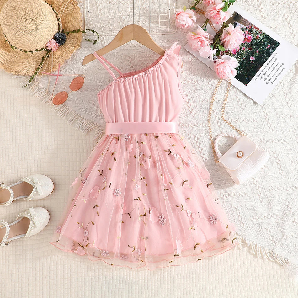 Robe Fille Été Style Anglais – A-ligne, Épaules Dénudées & Bretelles