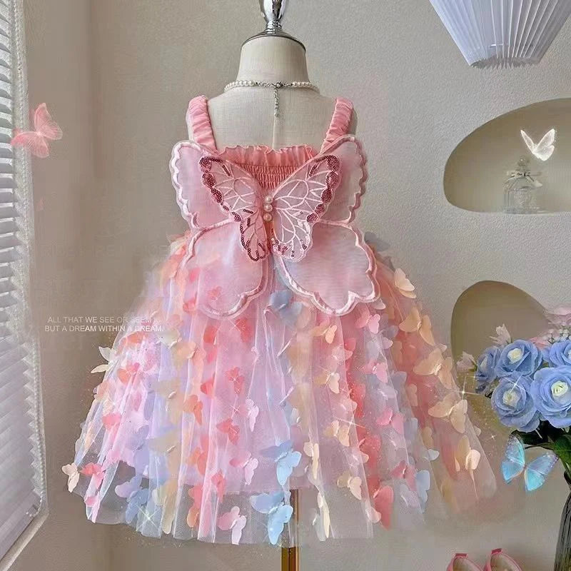 Robes de soirée d'anniversaire pour petites filles, vêtements d'été avec ailes de papillon, Costume coloré et doux pour enfants en bas âge, nouvelle collection