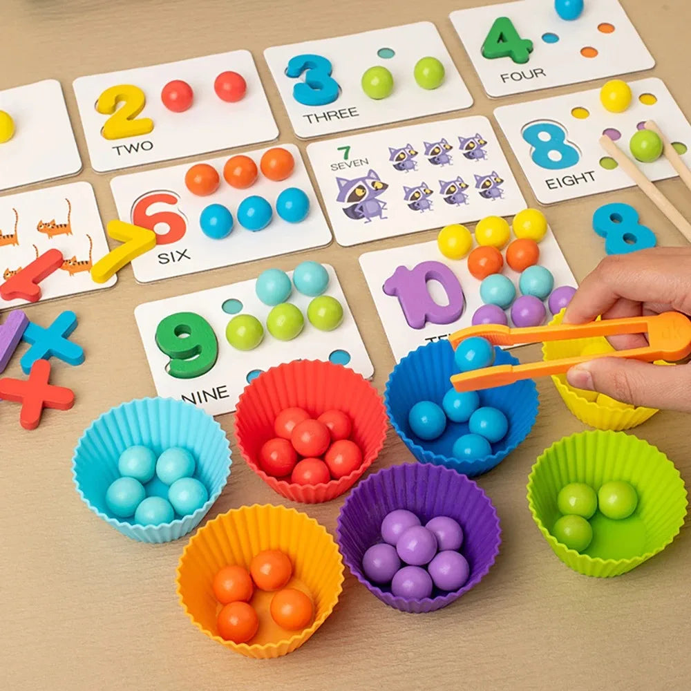 Montessori matemática contagem classificação brinquedo clip contas jogos de correspondência habilidades motoras finas número co