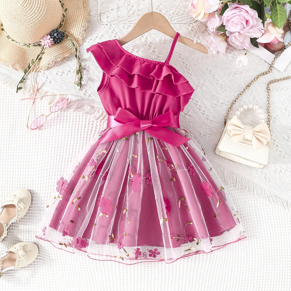 Robe Fille Été Style Anglais – A-ligne, Épaules Dénudées & Bretelles