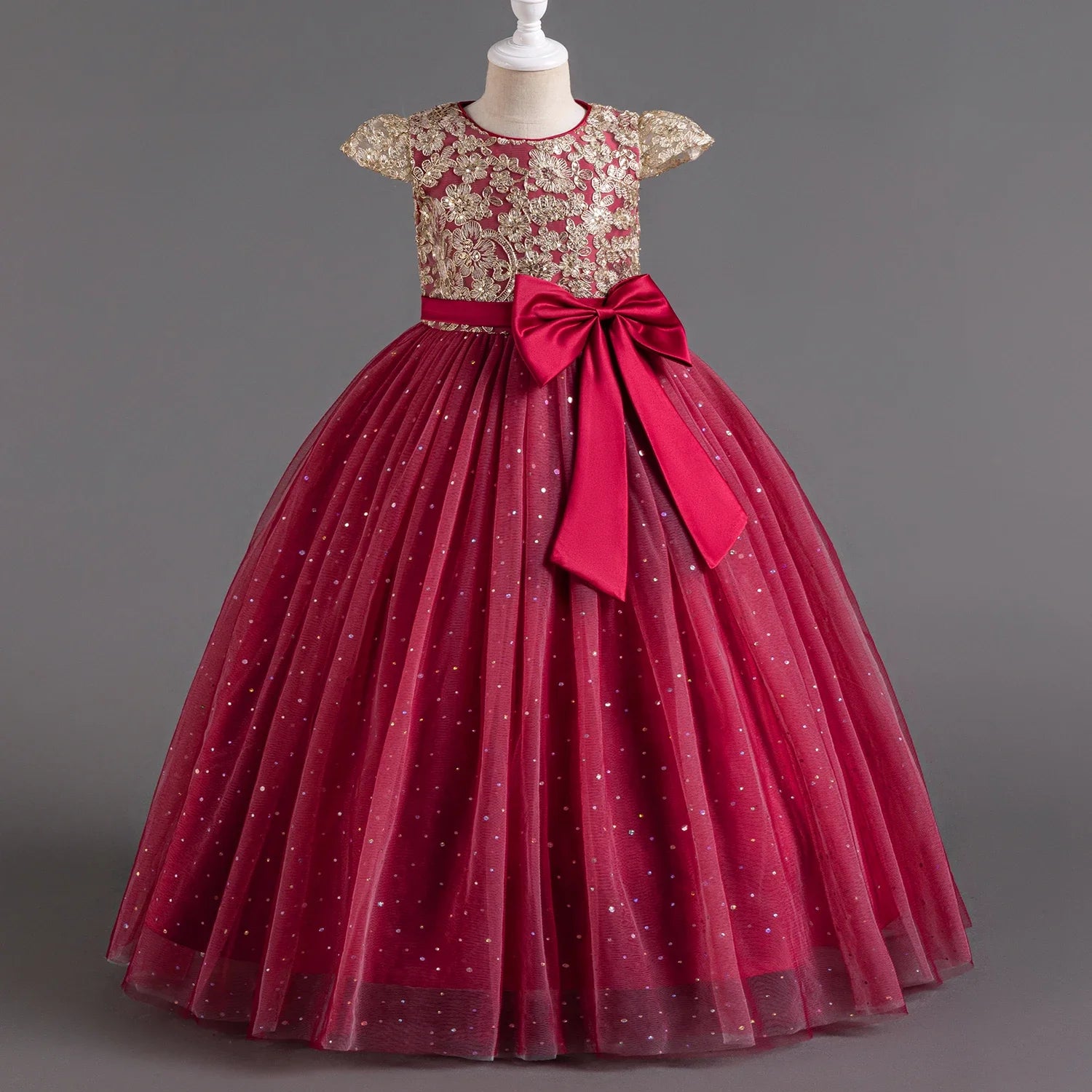 Robe longue à paillettes, élégante et fleurie – de 7 à 12 ans