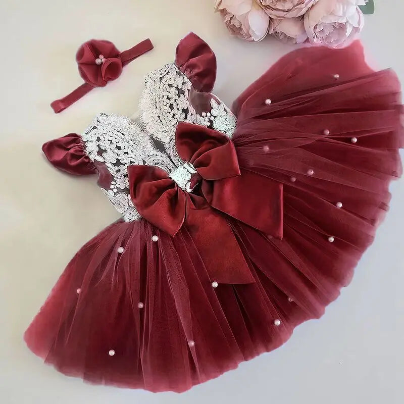 Robe de soirée de baptême pour filles, Costume de princesse de luxe brodé, dos nu, avec nœud, robe de mariée pour bébés, 1er anniversaire