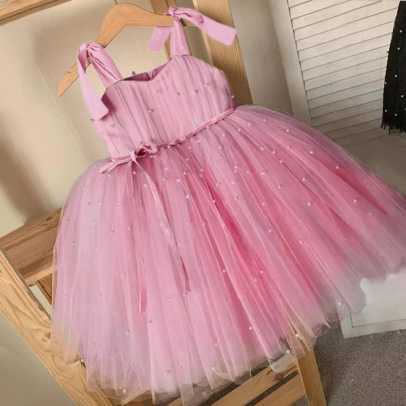 Robes de soirée à paillettes pour bébés filles, robe de princesse avec nœud pour baptême, mariage, anniversaire de 1 an, robe de demoiselle d'honneur en Tulle