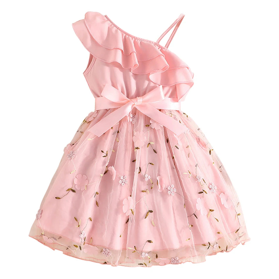 Robe Fille Été Style Anglais – A-ligne, Épaules Dénudées & Bretelles