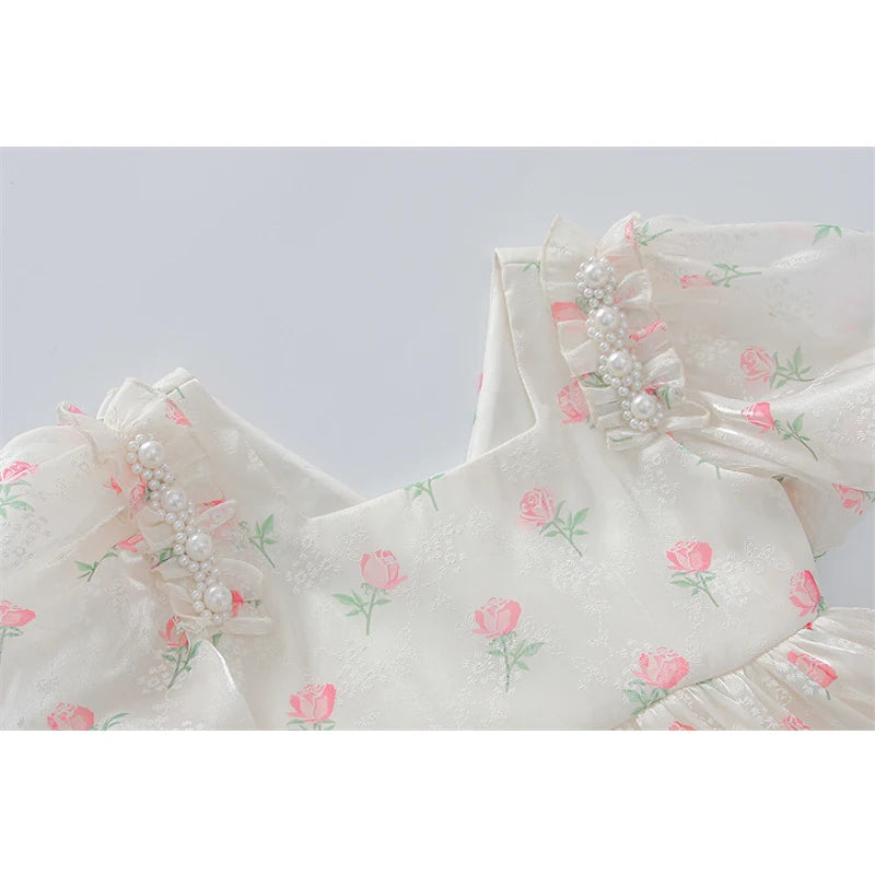 Robe de princesse pour filles, tenue de fête d'anniversaire pour enfants de 2 à 12 ans, à manches bouffantes, avec nœud, tutu, imprimé floral