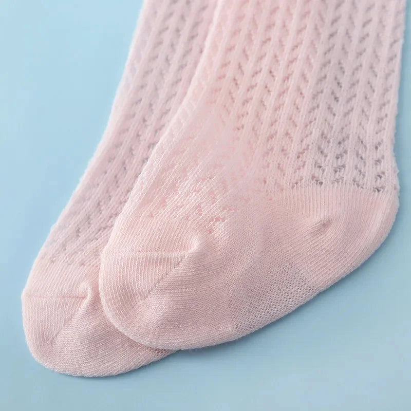 Chaussettes d'été en coton pour bébé fille de 0 à 24 mois, avec nœud en maille et dentelle, aux genoux, pour nouveau-né, princesse, longues, nouvelle collection 2024