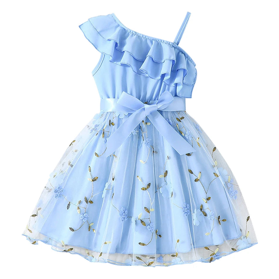 Robe Fille Été Style Anglais – A-ligne, Épaules Dénudées & Bretelles