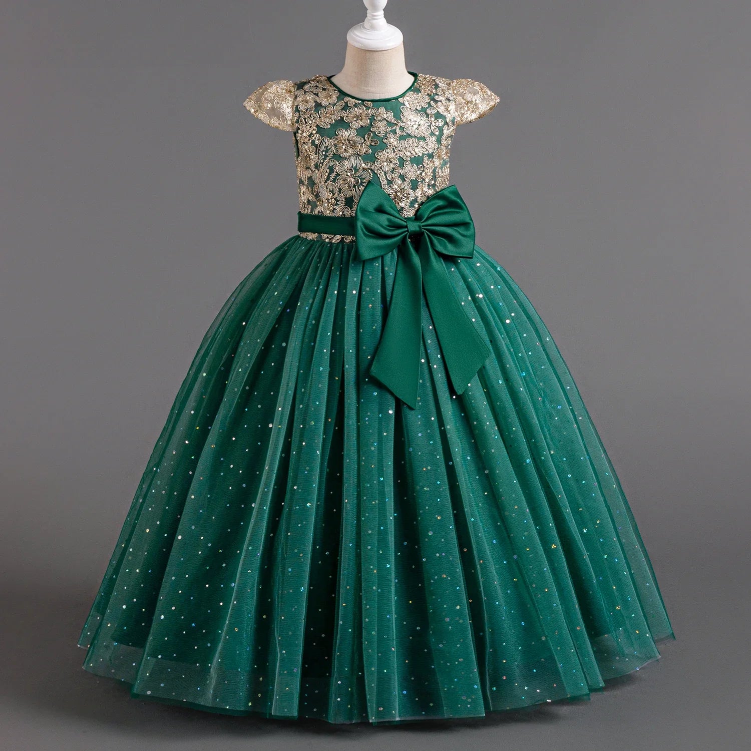 Robe longue à paillettes, élégante et fleurie – de 7 à 12 ans