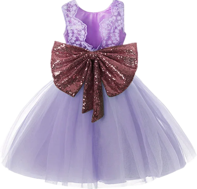 Robes de soirée à paillettes pour bébés filles, robe de princesse avec nœud pour baptême, mariage, anniversaire de 1 an, robe de demoiselle d'honneur en Tulle